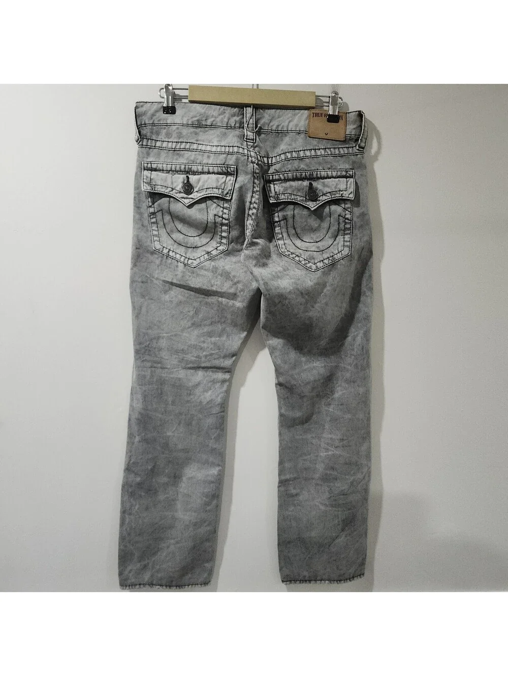 True Religion Ricky Relaxed Straight Jeans Acid Wash Gray Black Y2K Skate 31x30